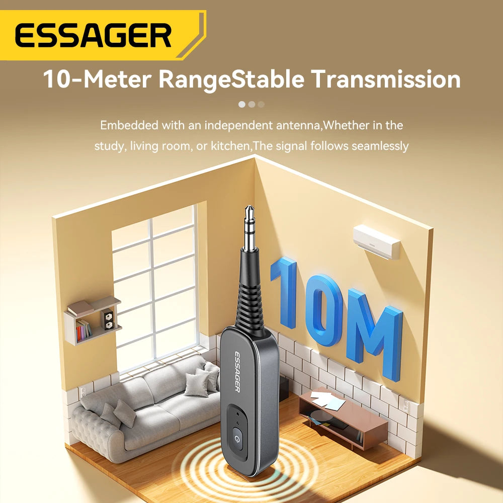 Essager Bluetooth 5.1 Wireless Audio Receiver and Transmitter with 35mm AUX and Mic for PC TV Car Speakers