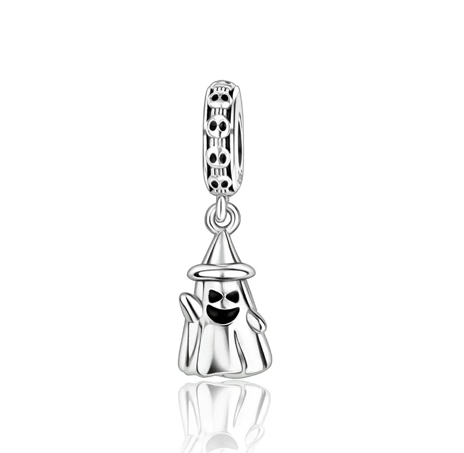925 Sterling Silver Halloween Charms Pumpkin Ghost Witch Hat Pendant Beads for DIY Bracelet Necklace