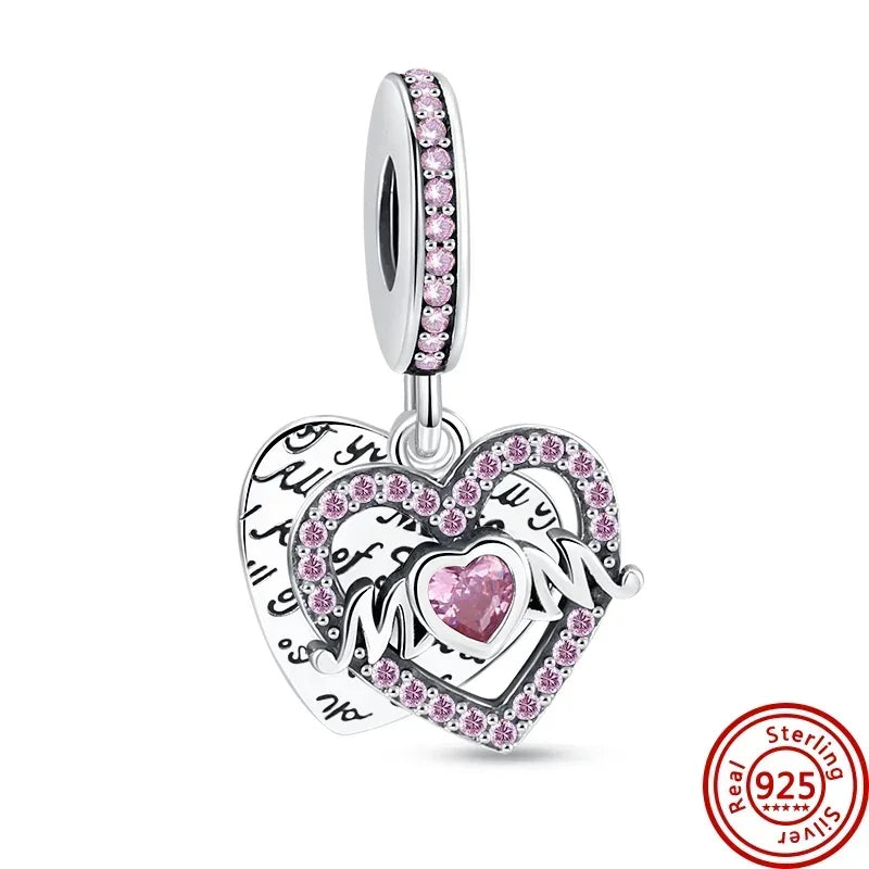 Romantic 925 Sterling Silver Pink Lipstick Heart Bow Rose Flower Zircon Charm Bead for DIY Bracelet Jewelry Gift