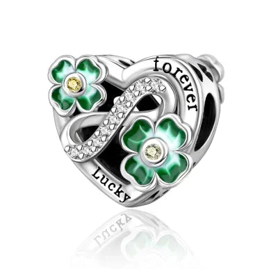 Lucky Four Leaf Clover Dangle Charm Sterling Silver Family Tree Flower Bead Pendant for Bracelets and Necklaces