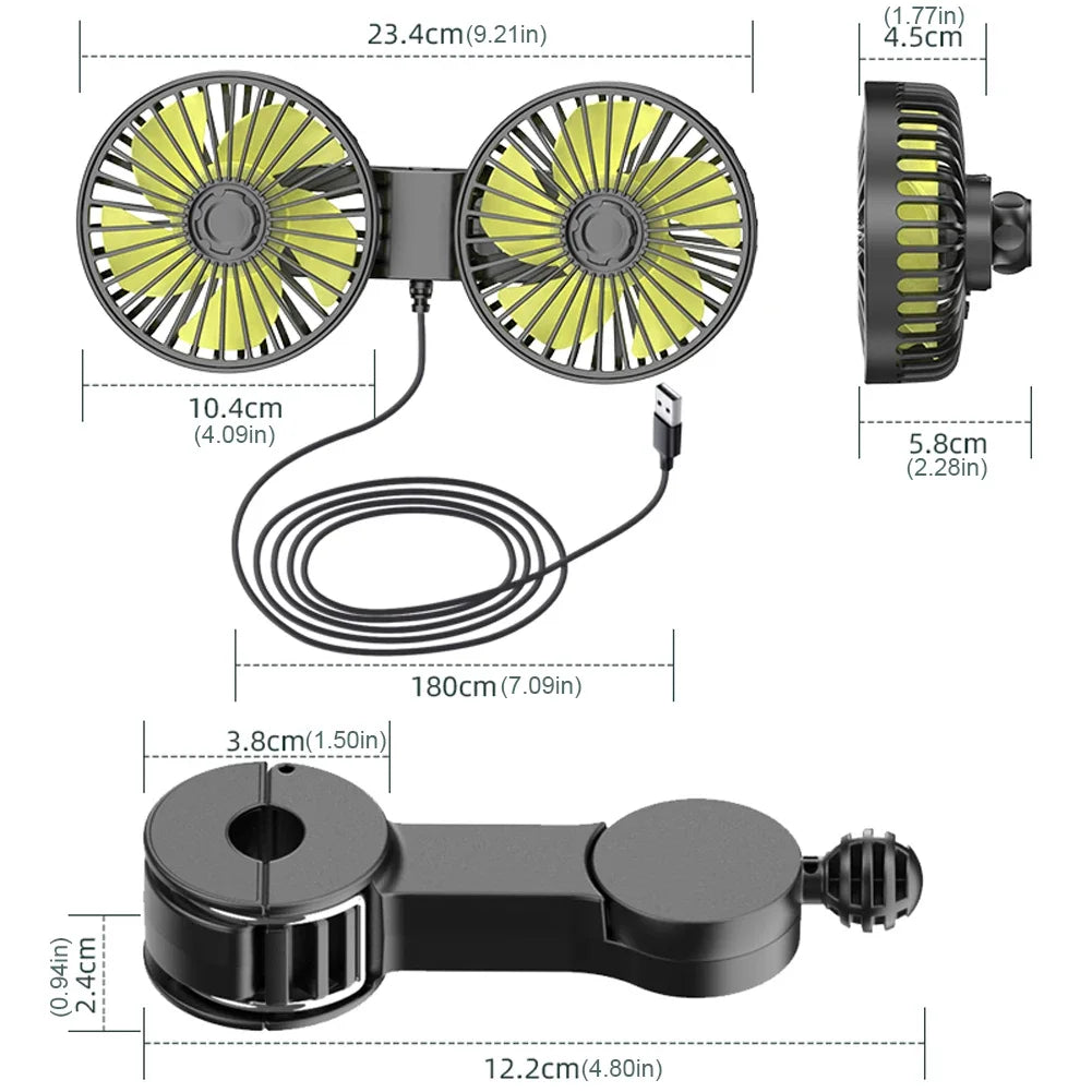 Car Seat Back Fan USB Automotive Fan 360 Degree Cooler