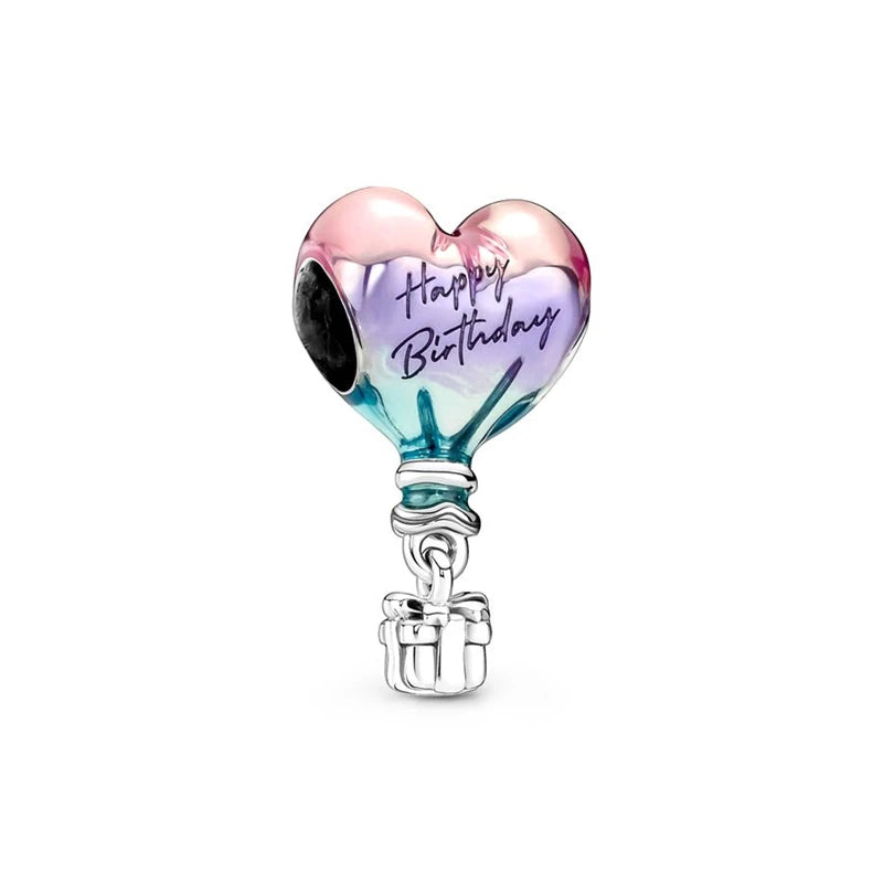 Pink Hot Air Balloon Daisy Murano Glass Charm for European Silver Bracelet