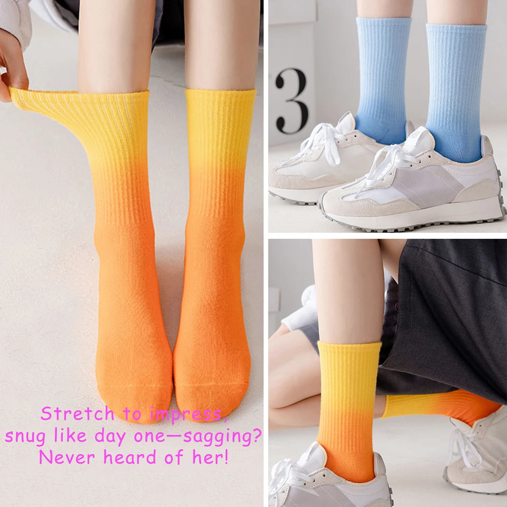 Tie Dye Gradient Mid Calf Crew Socks Unisex Breathable