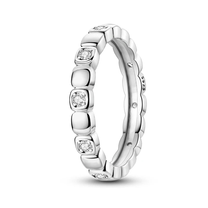 Women's Classic Geometric 925 Sterling Silver Ring with Overlapping Zircon KJR189