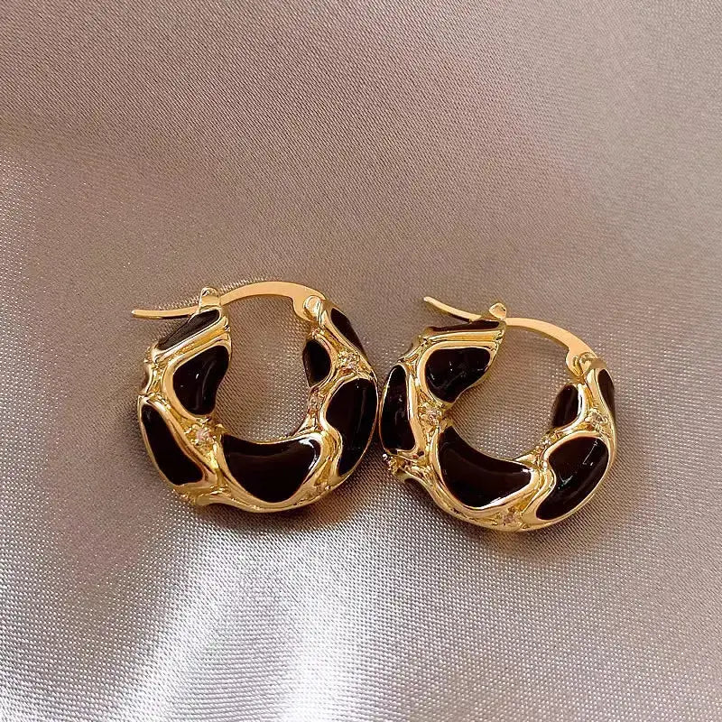 New Trendy Enamel Blue Metal Small Hoop Earrings for Women e1610hei