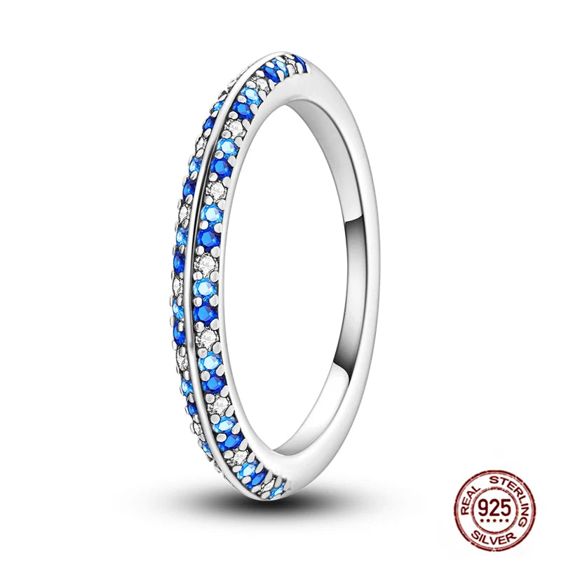 Hot Blue Zircon Ring for Women in 925 Sterling Silver Sparkling Star and Moon Design Original Wedding Jewelry LLTR157