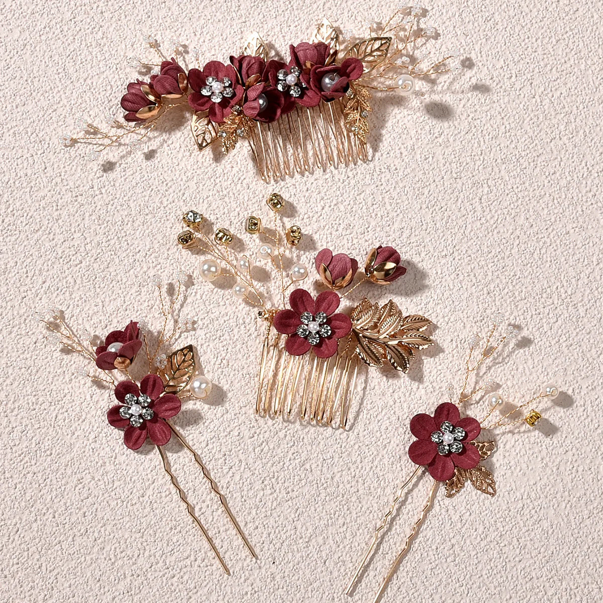 Elegant Bridal Pearl Hair Accessories Set – Floral Tiara, Barrette, and Combs for Wedding Elegance