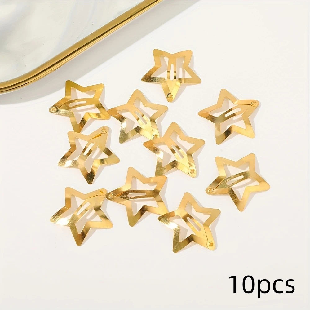 Starry Fashion Hair Clips Set for Girls - Elegant Filigree Metal Snap Barrettes