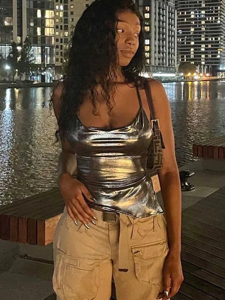 Shiny Bodycon Sexy Vest Top Summer 2024 Ladies Camisole