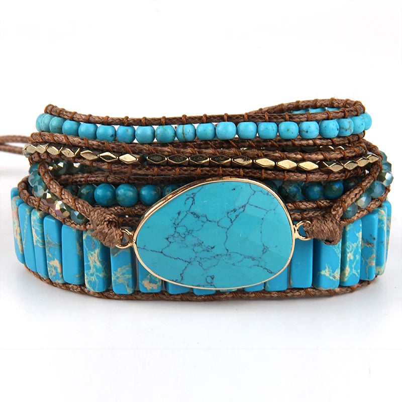 Mixed Natural Stones Bohemian Wrap Bracelets Set for Women