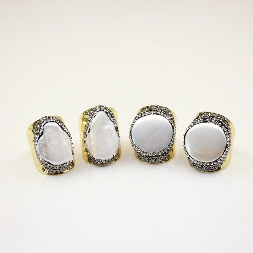 Irregular Freshwater Pearl Open Ring Adjustable Baroque Design Gold Plated Unisex Boho Jewelry Gift