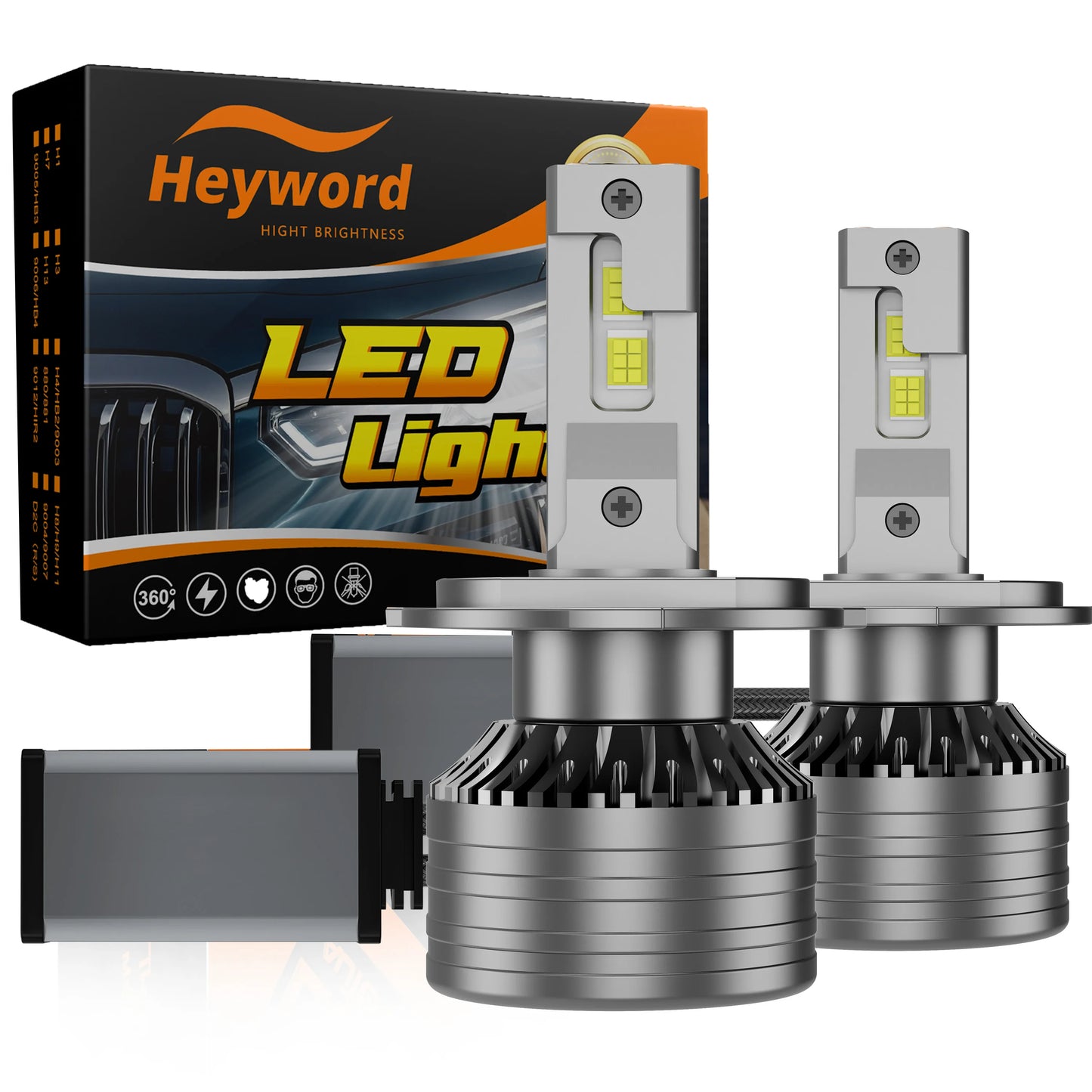 Heyword 2Pcs 4300K Canbus Led Headlight Bulbs H7 H4 H11