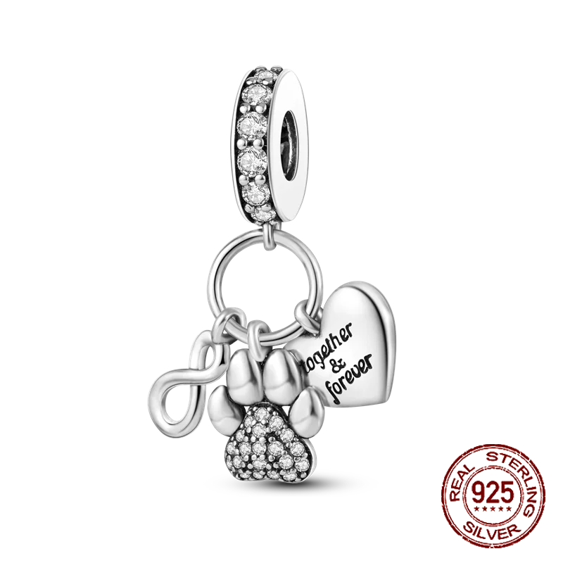 Inlaid Zircon Heart Charm Beads 925 Sterling Silver Dangle for Bracelets SMC2571
