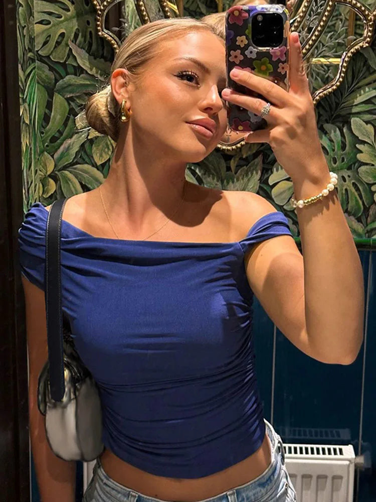 Dozw Skew Collar Sleeveless Bodycon Ruched Tank Top Women