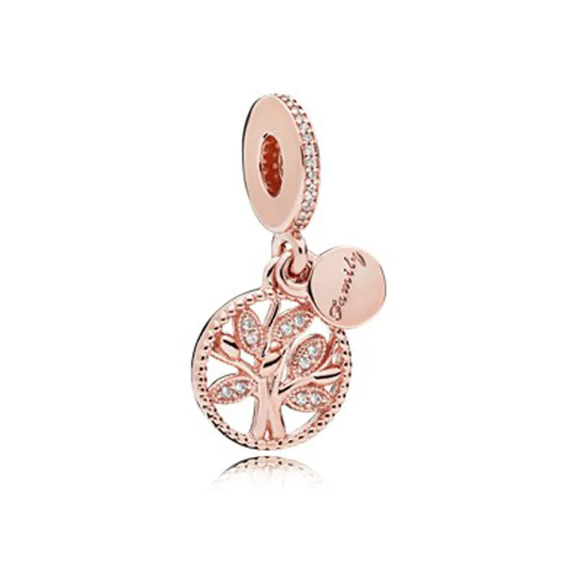 Rose Gold Padlock Heart Key Pendant Necklace for Women 925 Silver with Zircon Beads P026-R