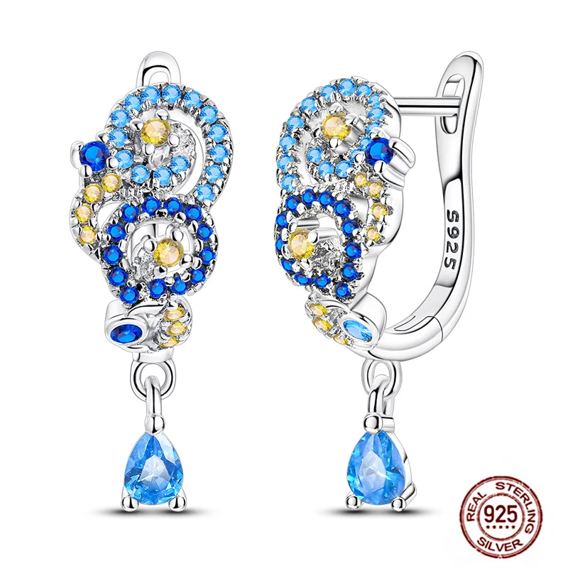 Blue Zircon 925 Sterling Silver Hoop Earrings Star Moon Butterfly Jewelry LTE461