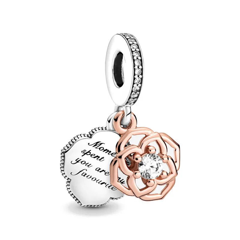 Rose Gold Padlock Heart Key Pendant Necklace for Women 925 Silver with Zircon Beads P362