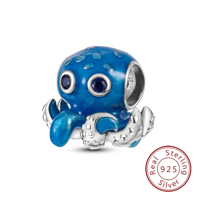 925 Sterling Silver Ocean Turtle Beach Charms Blue Shell