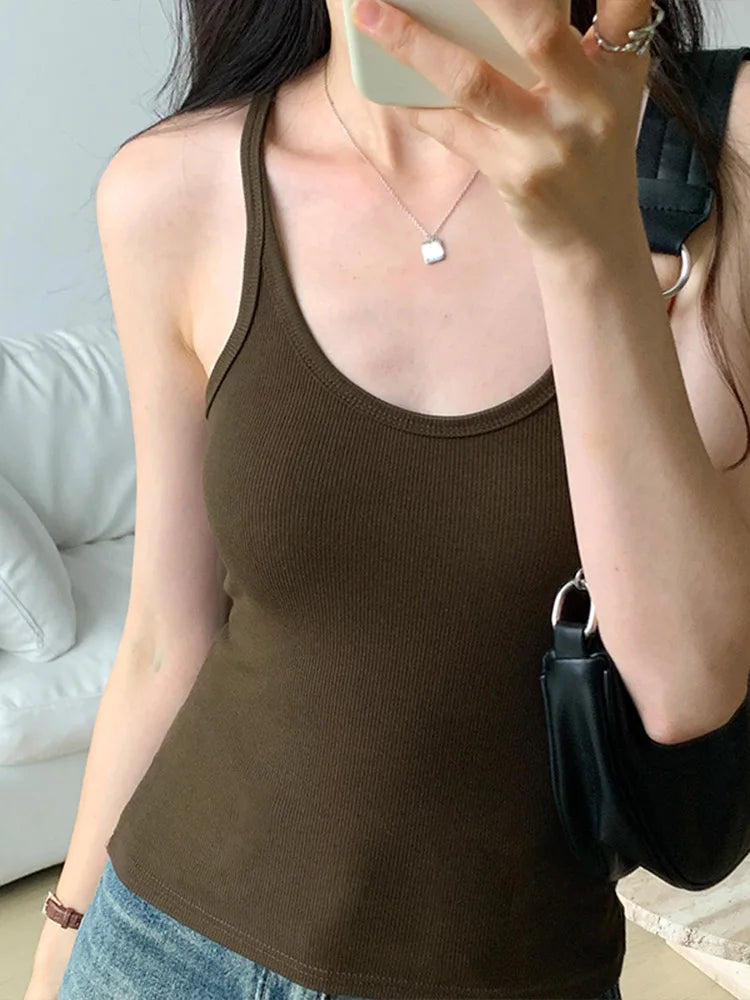 Summer Solid Slim Knit Tank Top For Women Casual Cotton