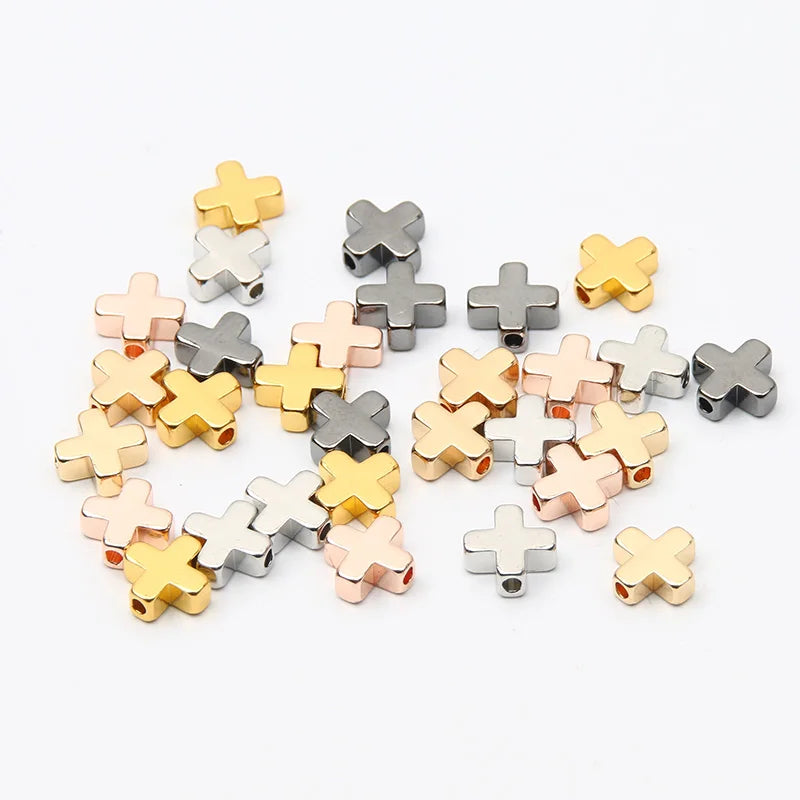 Gold Color Copper Cross Beads Set for DIY Jewelry Making and Accessories