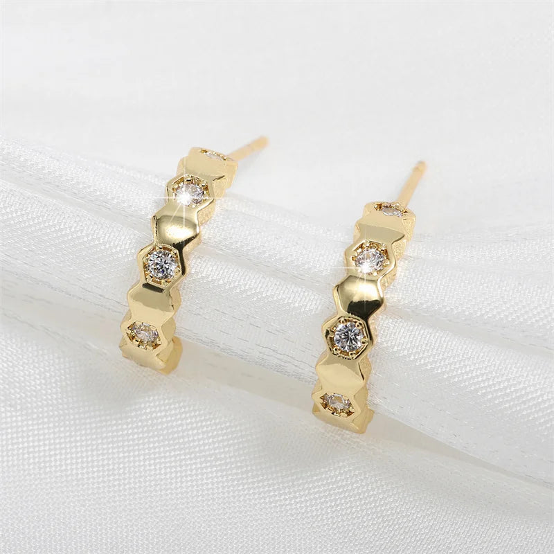 Rakol Fashion Honeycomb Zirconia Stud Earrings for Women Bridal Party Jewelry