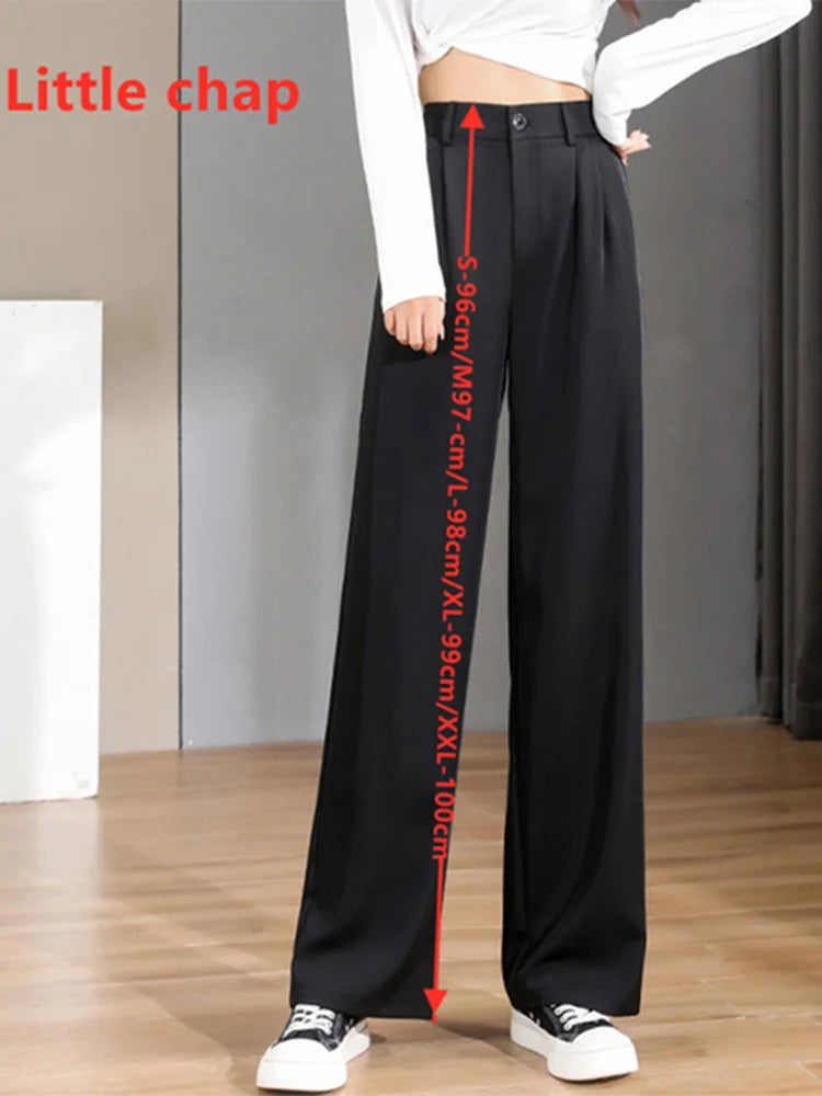 Women Chic Korean Office Wide Leg Vintage Straight Trousers