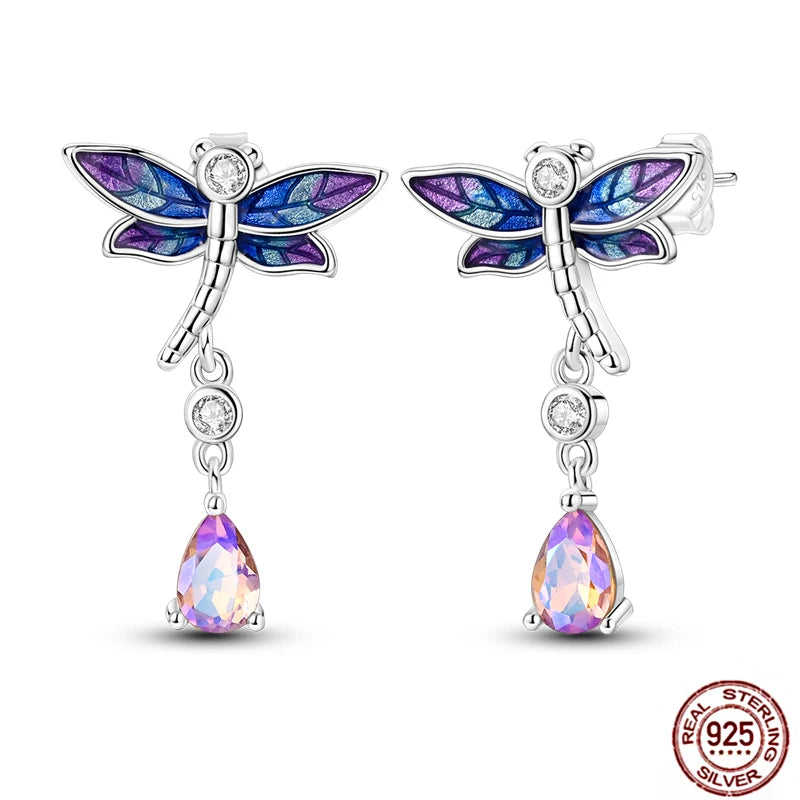 Blue Zircon 925 Sterling Silver Hoop Earrings Star Moon Butterfly Jewelry LTE429
