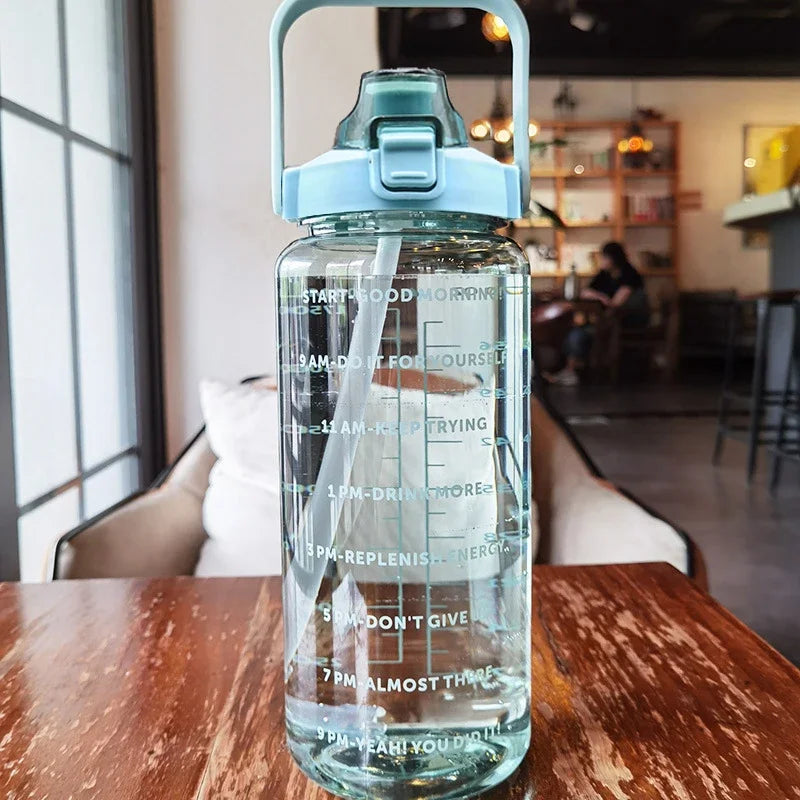 2 Liter Large Portable Water Bottle With Straw For Fitness