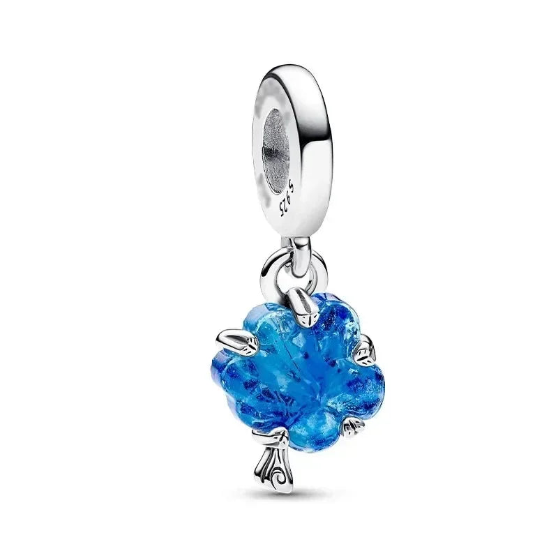 Green Series Sterling Silver Lucky Four Leaf Clover Charms with Zircon Beach Beads for Bracelets and Necklaces
