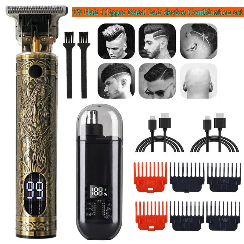 Versatile T9 USB Rechargeable Hair Clipper and Nasal Trimmer for Men