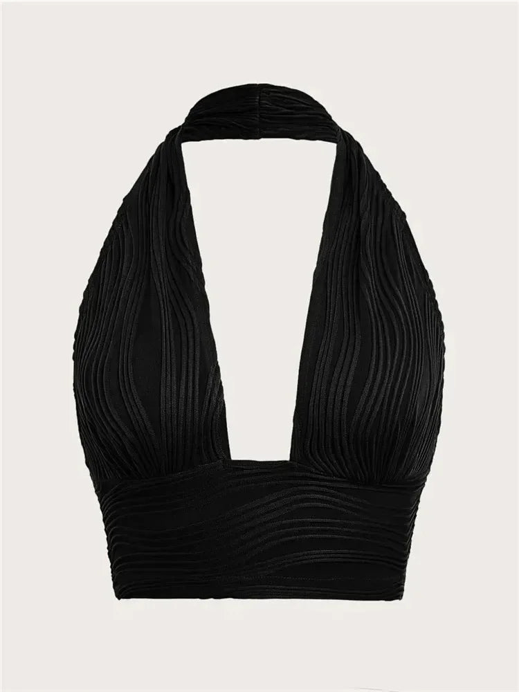 Backless Crop Halter Top Women Y2K Summer 2024 Streetwear