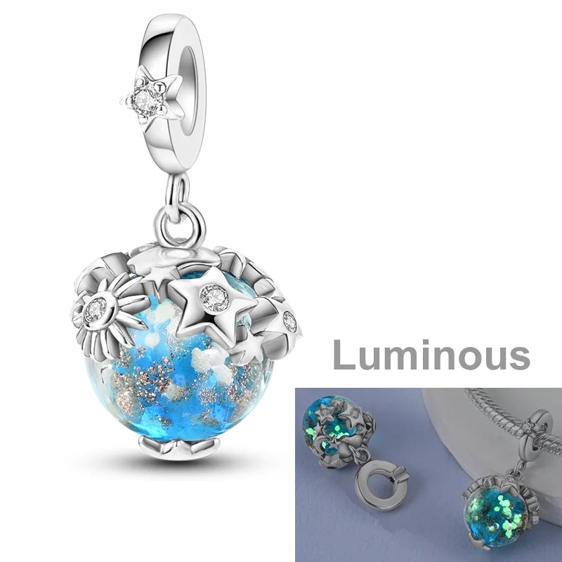 Silver Plated Eternal Symbol Charms Luminous Star Beads Love Dangle Safety Chain for Original Bracelet DIY Jewelry