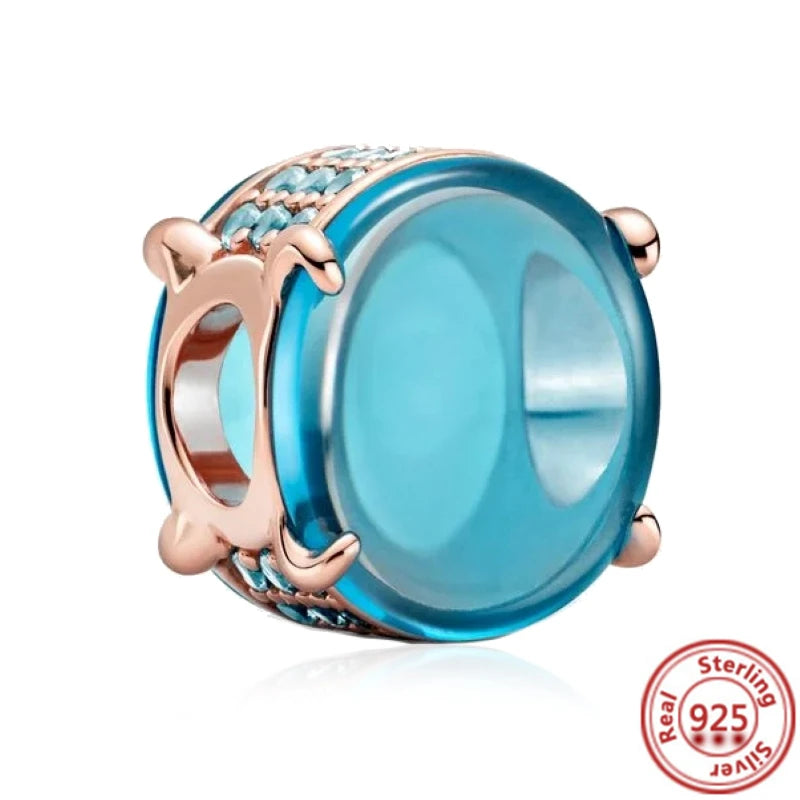 Fit Original Pantaro 925 Silver Zodiac Charm Bracelet with Colorful Zircon Beads Y215-blue
