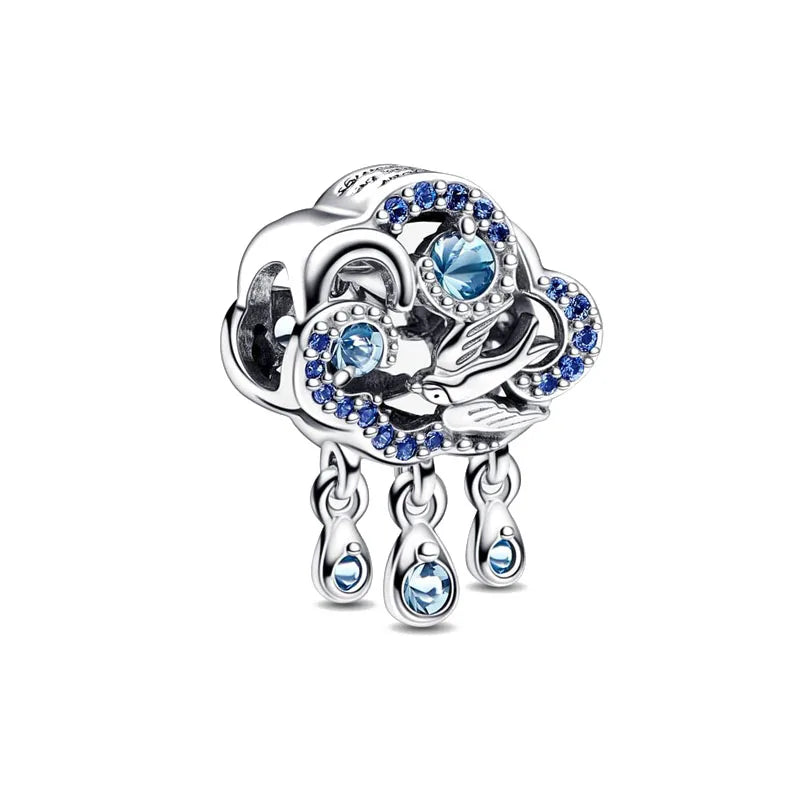 European Mother's Day Love Heart Spring Blue Pendant Bead Charm Jewelry for Women