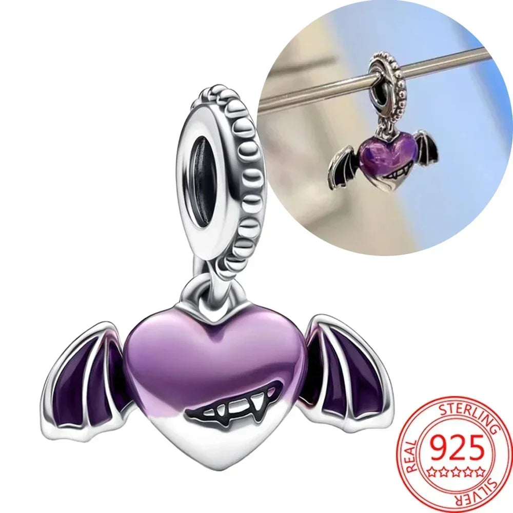 Sterling Silver Purple Murano Pansy Flower Dangle Charm for Women Bracelet and Necklace Jewelry Gift