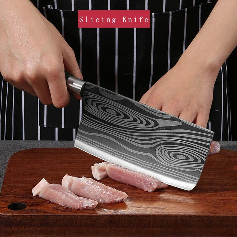 Laser Damascus Pattern Stainless Steel Kitchen Knife Set With Scissors And Sharpening Rod For Precision Cutting And Chef Use