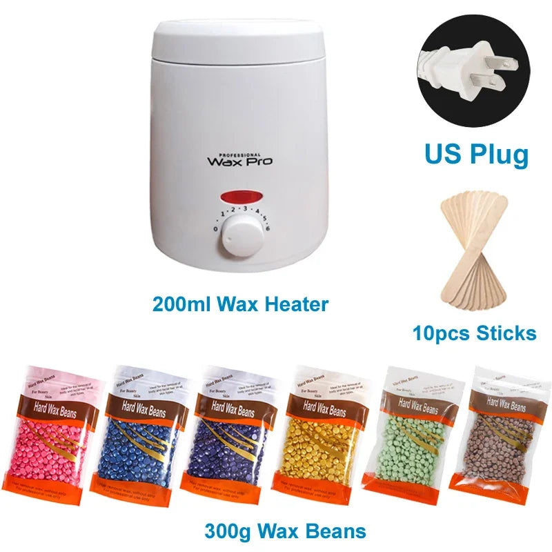 Painless Hair Removal Wax Heater Kit Professional Epilator with Hot Film Hard Wax Beans