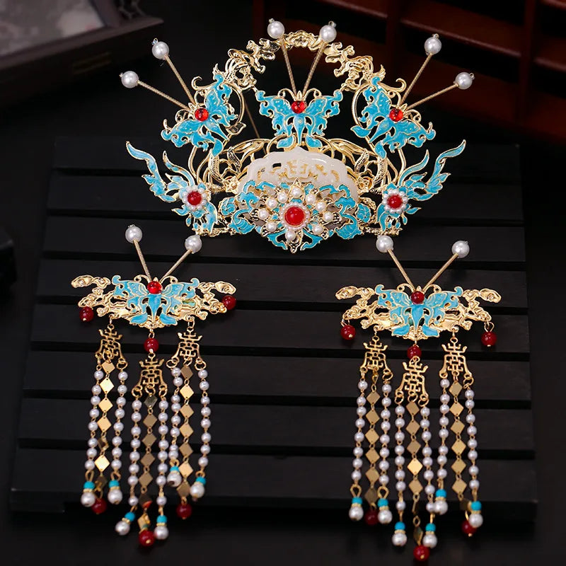 Elegant Women's Hanfu Hair Combs Set for Traditional Chinese Weddings - Bridal Headdress and Jewelry Pins