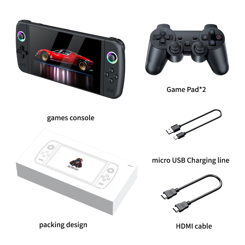 7 Inch Big Screen M27 Portable Retro Handheld Game Console 1024x600 Display Linux EmuElec Support Mini HDMI Over 20000 Games 3000mAh Battery Expandable To 256GB