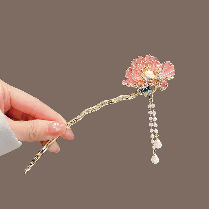 Elegant Chinese Tassel Hair Stick Floral Design Hairpin for Women