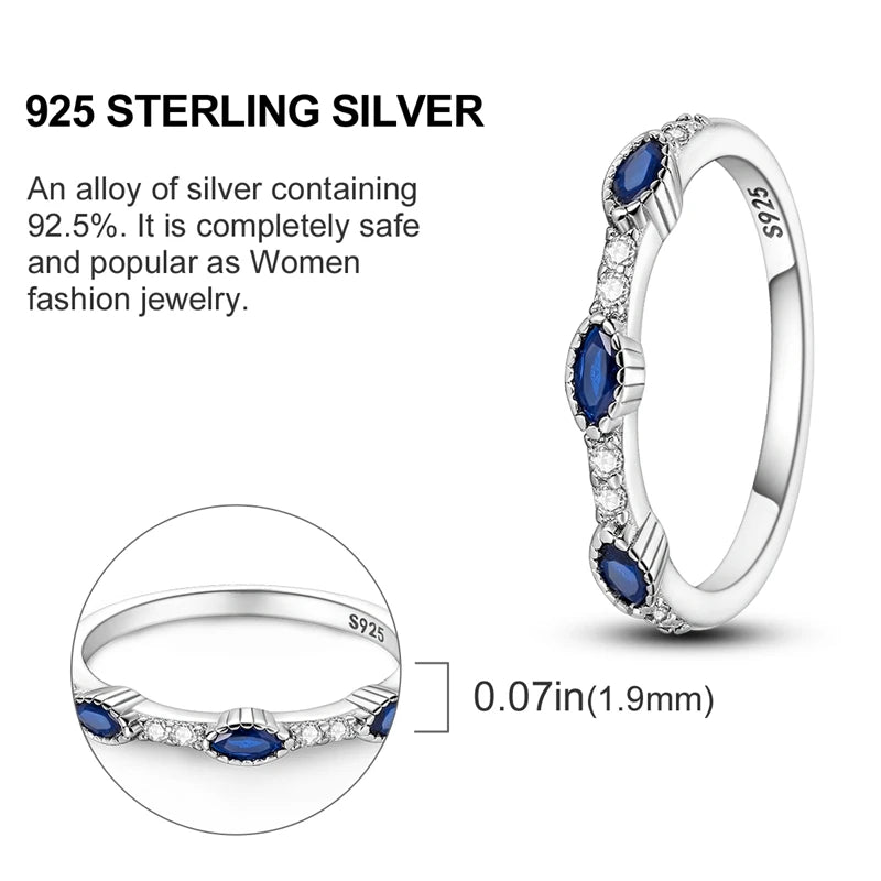 Blue Zircon Evil Eye Ring in 925 Sterling Silver for Women - Sparkling Palm Star Moon Wedding Jewelry Gift LKTR198
