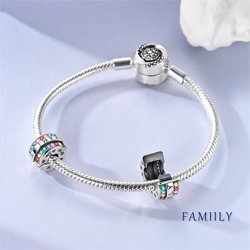 Sterling Silver Cat and Flower Heart Charm for DIY Bracelet Jewelry KTC1655