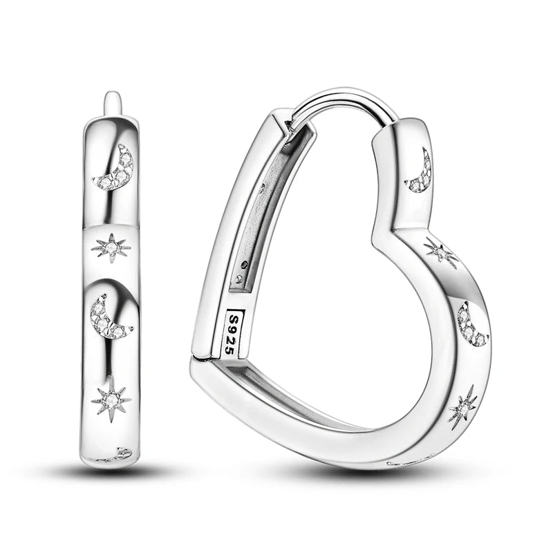 Sterling Silver Heart Zircon Hoop Earrings for Women