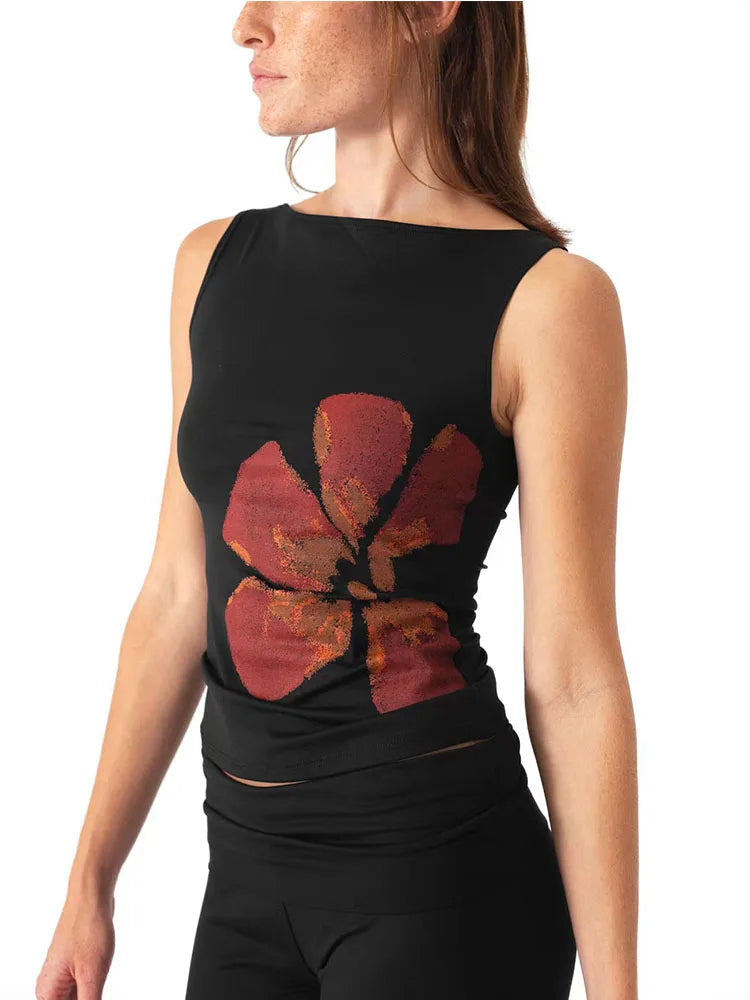 2025 Women Fitted Floral Crop Tank Boat Neck Summer Top