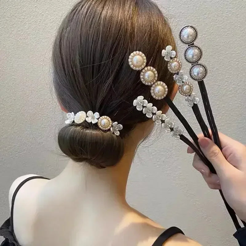Elegant Pearl Flower Bun Maker Korean Lazy Hair Curlers for Effortless Styling
