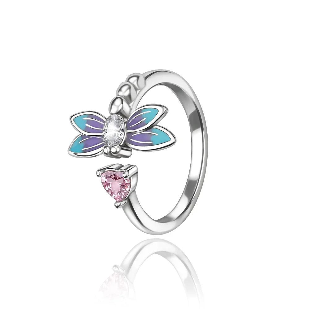 925 Sterling Silver Open Ring for Women Butterfly Dragonfly Turtle Cross Design Elegant Fine Jewelry Gift