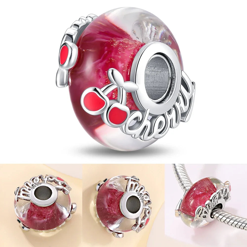Colorful Flower Murano Glass Charm 925 Sterling Silver Top Rated DIY Jewelry for Bracelets and Necklaces LLZ050