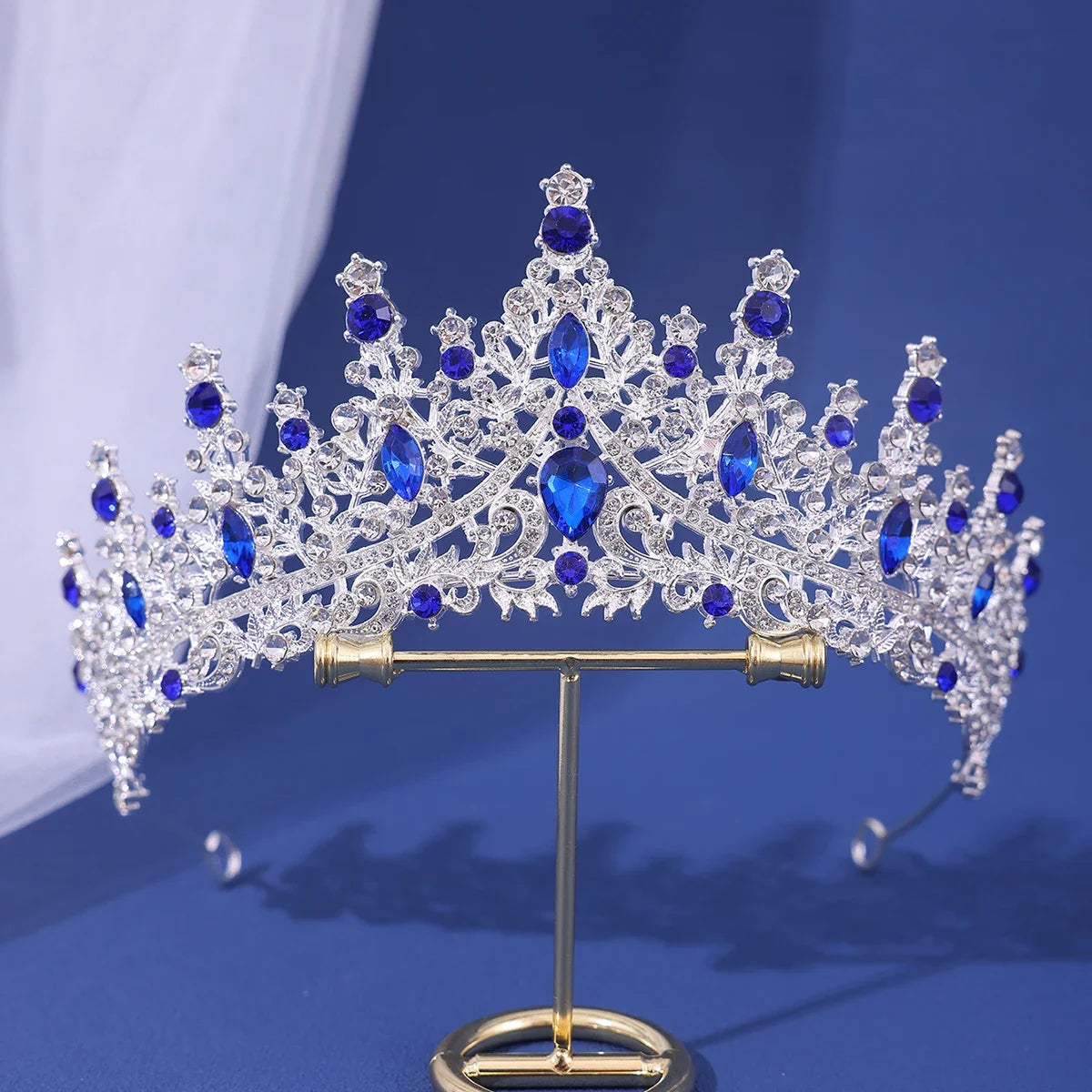 Luxury Bridal Crown - Baroque Queen Tiaras for Weddings & Parties silver Treasure Blue