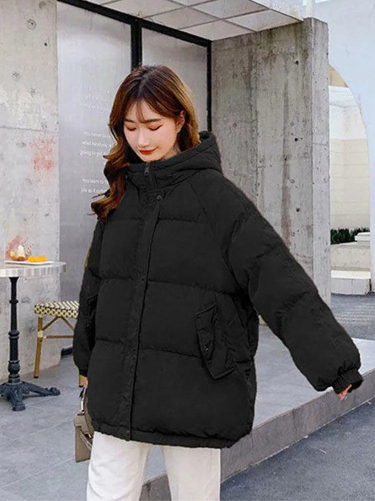 2024 Women Short Hooded Cotton Padded Winter Parka Jacket