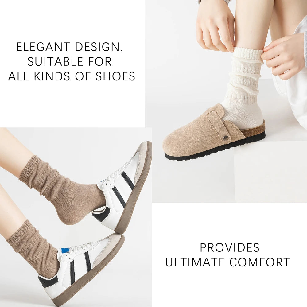 Womens Breathable Mid Calf Cotton Socks Elastic Wave Cuff